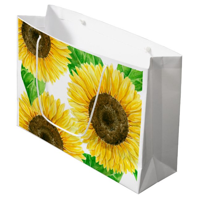 Sonnenblumen Aquarell Große Geschenktüte (Vorderseite Schrägansicht)