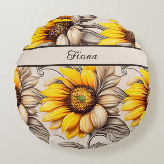 Sonnenblumen Aquarell Muster Rundes Kissen