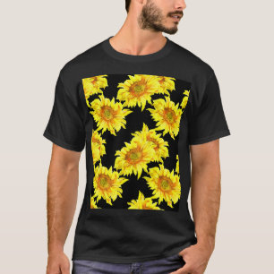 Sonnenblumen Aquarell Nahtloses schwarzes Muster T-Shirt