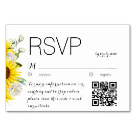 Sonnenblumen Aquarell-Rosen QR Hochzeit-Rückantwor Tischnummer