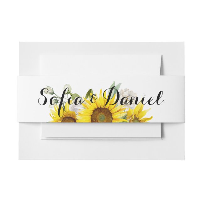 Sonnenblumen Aquarell weiße Rose Hochzeit Einladungsbanderole (Vorderseite Beispiel)