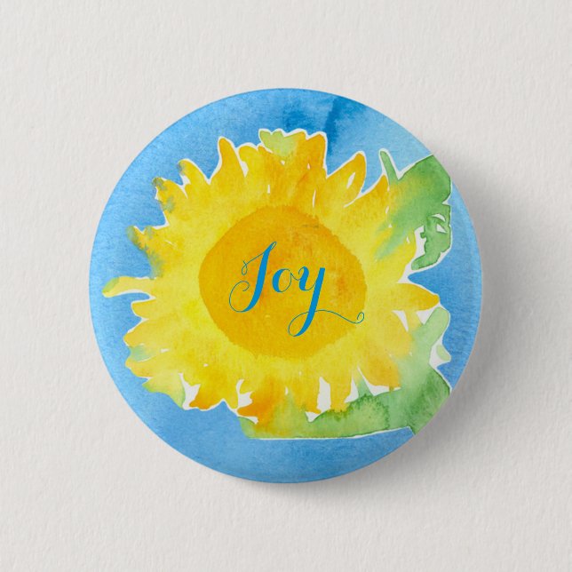 Sonnenblumen Aquarellmalerei Joyful Blue Button (Vorderseite)