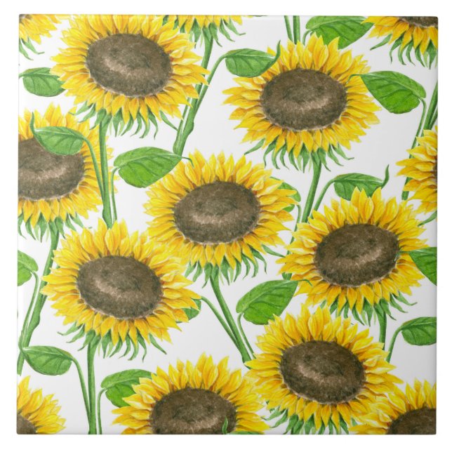 Sonnenblumen Aquarellmuster Fliese (Vorderseite)