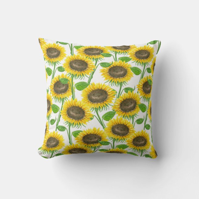 Sonnenblumen Aquarellmuster Kissen (Vorderseite)