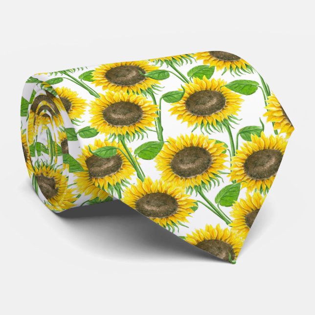 Sonnenblumen Aquarellmuster Krawatte (Gerollt)
