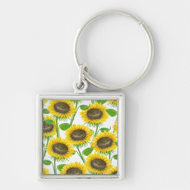 Sonnenblumen Aquarellmuster Schlüsselanhänger (Vorne)