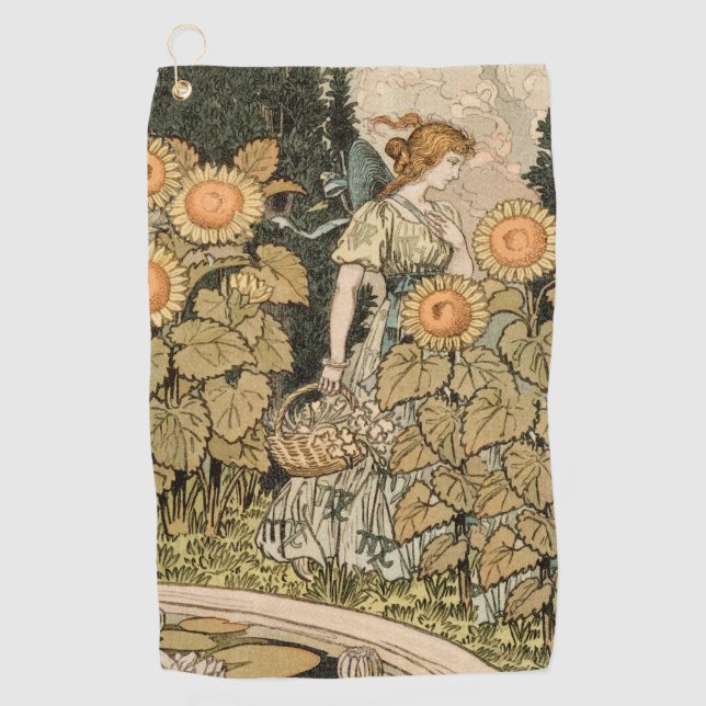 Sonnenblumen Art Nouveau Garden Golfhandtuch (Vorderseite)