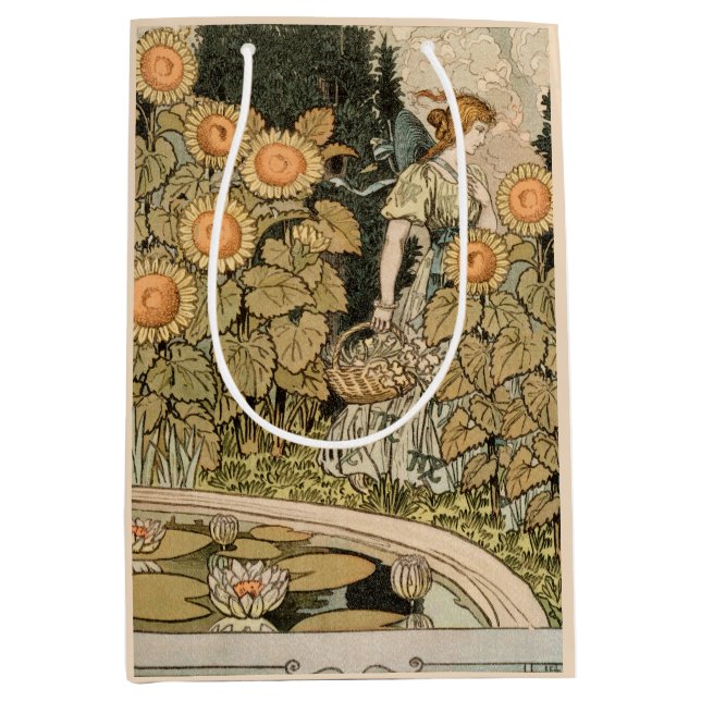 Sonnenblumen Art Nouveau Garden Mittlere Geschenktüte (Vorderseite)
