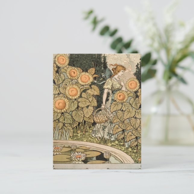 Sonnenblumen Art Nouveau Garden Postkarte (Stehend Vorderseite)