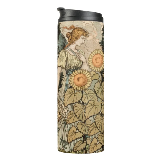 Sonnenblumen Art Nouveau Garden Thermosbecher (Nach rechts gedreht)