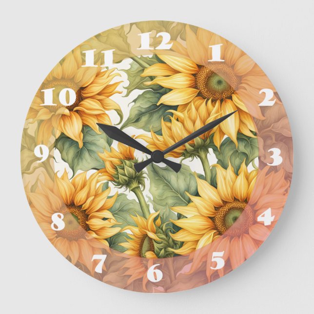 Sonnenblumen Art Pattern Design Große Wanduhr (Vorderseite)