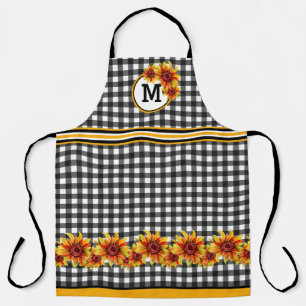 Sonnenblumen auf Black Gingham Mit Monogramm Schürze