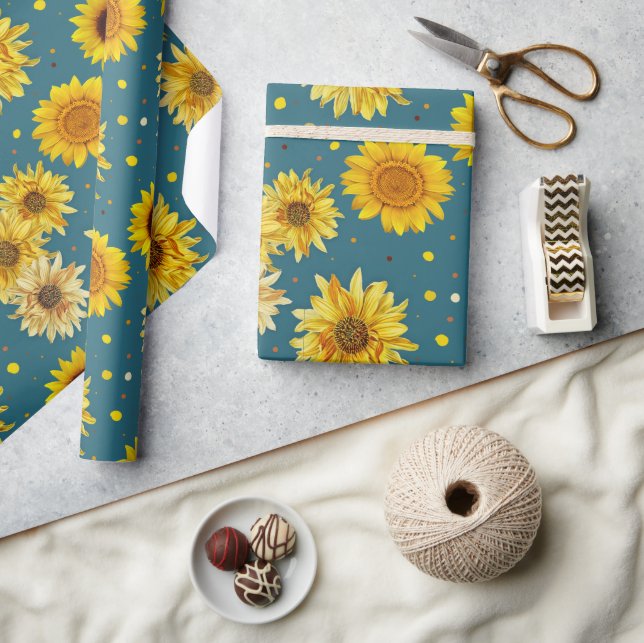 Sonnenblumen auf Blau Geschenkpapier (Kunsthandwerk)
