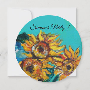 SONNENBLUMEN AUF BLAU-TÜRKIS EINLADUNG ZUM SOMMERP