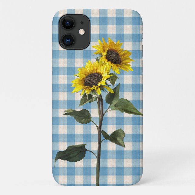 Sonnenblumen auf blau-weiß gestopft Case-Mate iPhone hülle (Rückseite)