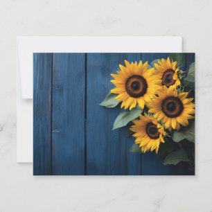 Sonnenblumen auf blauem Navy-Holz Postkarte
