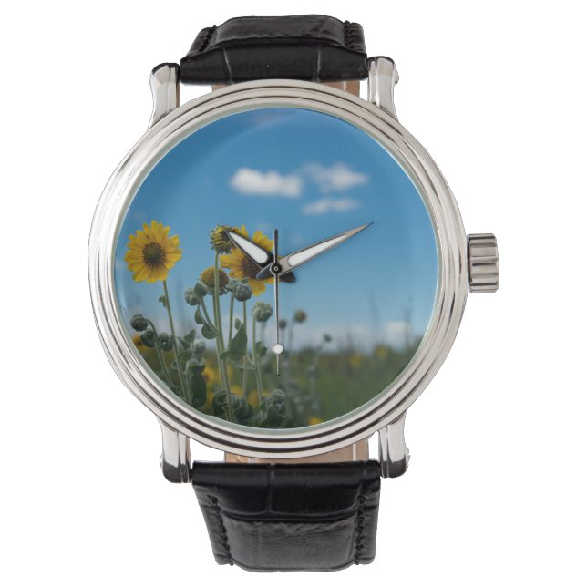 Sonnenblumen auf Blue Sky Armbanduhr (Vorderseite)