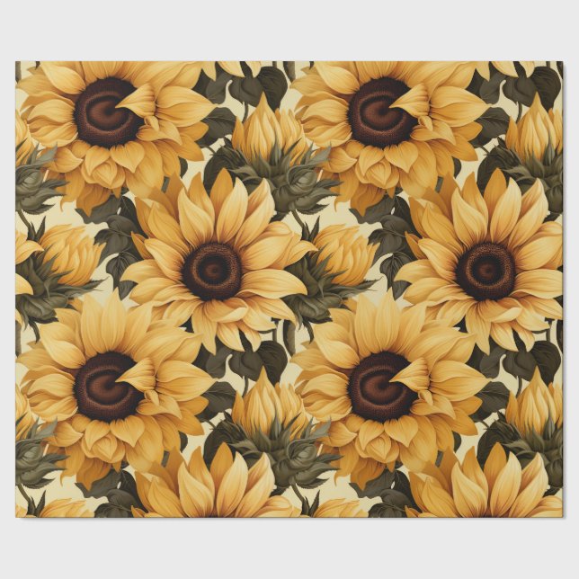 Sonnenblumen auf einem blassen Hintergrund Kontinu Geschenkpapier (Saum)