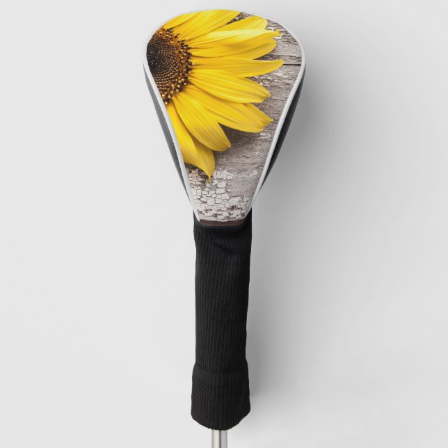 Sonnenblumen auf einem Holztisch Golf Headcover (Vorderseite)