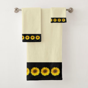 Sonnenblumen auf Elfenbein und Schwarzbadehandtuch Badhandtuch Set