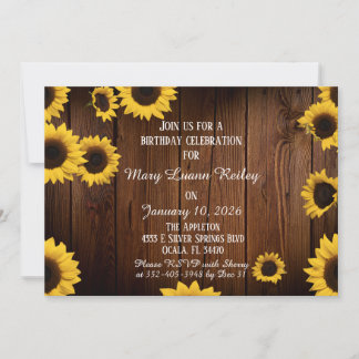 Sonnenblumen auf Holz Rustikale Elegance Geburtsta Einladung