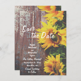 Sonnenblumen auf Holz Rustikale Save the Date Hoch Einladung