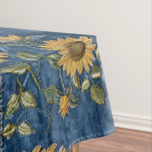 Sonnenblumen auf Imitaten Denim Tischdecke