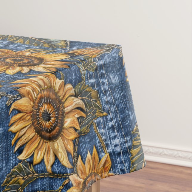 Sonnenblumen auf Imitaten Denim Tischdecke (Beispiel)