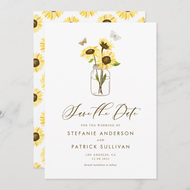 Sonnenblumen auf Mason Jar Ankündigung Datum freih (Vorne/Hinten)