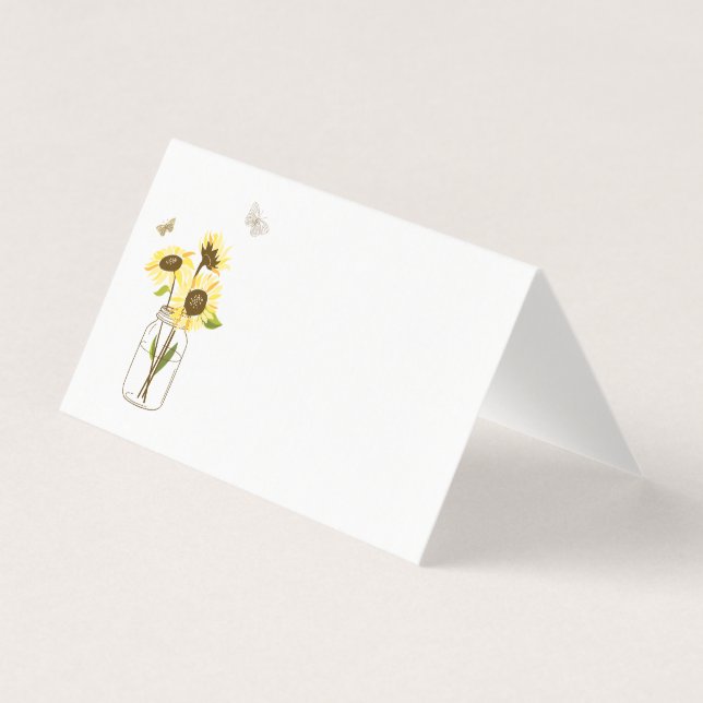 Sonnenblumen auf Mason Jar Platzkarte (Vorderseite)