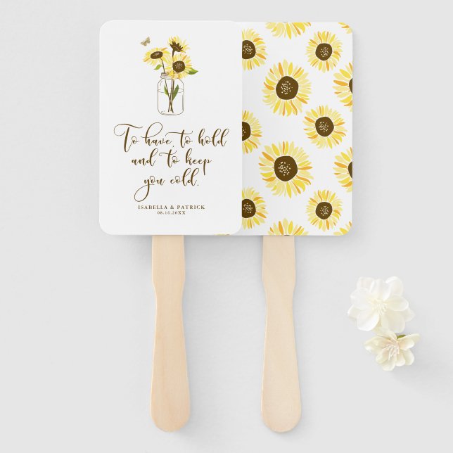 Sonnenblumen auf Mason Jar, um Ihnen kalte Hochzei Fächer (Vorne und Hinten)