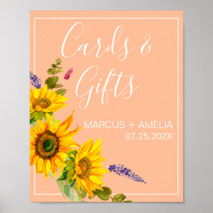 Sonnenblumen auf Peach Hochzeitsgeschenke Zeichen Poster