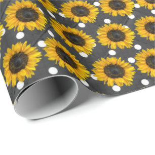 Sonnenblumen auf Polka-Punkten Geschenkpapier