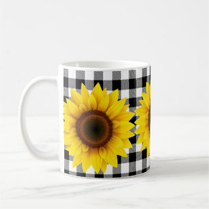 Sonnenblumen auf Schwarz-weißem Gingham Kaffeetasse