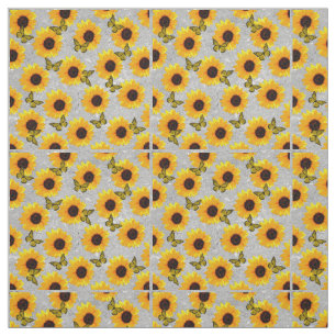 Sonnenblumen auf Silber, Baumwollstoff Stoff