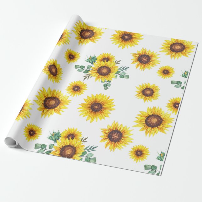Sonnenblumen auf weißem Grund Geschenkpapier (Ungerollt)