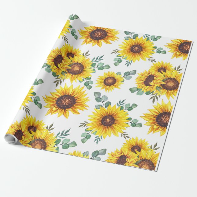 Sonnenblumen auf weißem Hintergrund Geschenkpapier (Ungerollt)