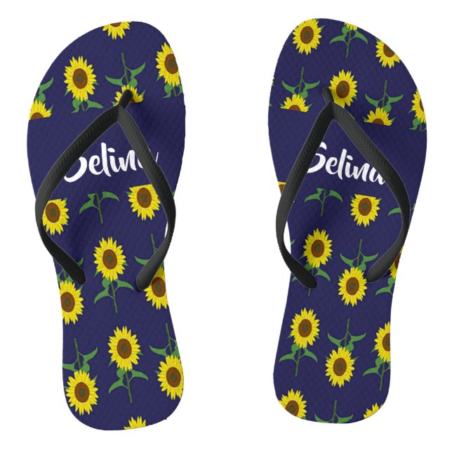 Sonnenblumen aus individuelle Name auf blau Flip Flops (Fußbett)