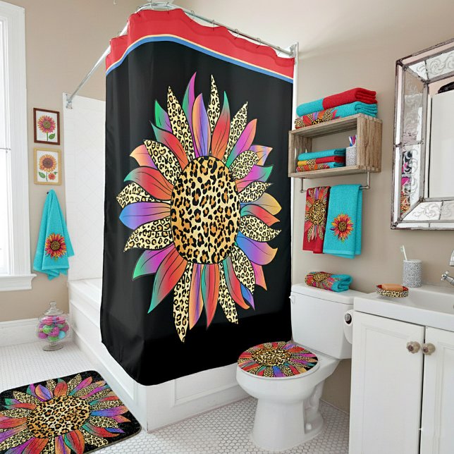 Sonnenblumen aus Leopard und Regenbogen Duschvorhang (Von Creator hochgeladen)