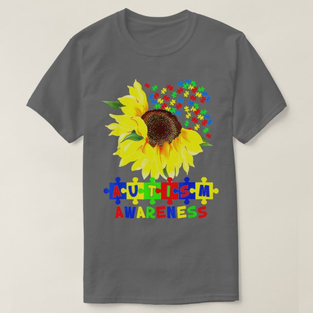 Sonnenblumen Autismus Puzzle Piece Cooles Bewussts T-Shirt (Design vorne)