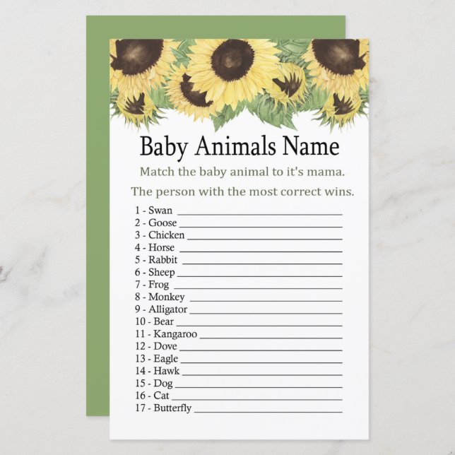 Sonnenblumen Baby Animes Name Game (Vorne/Hinten)