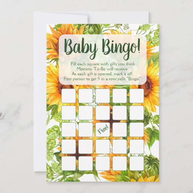 Sonnenblumen Baby Bingo Duschgel Einladung (Vorderseite)