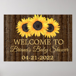 Sonnenblumen Baby Dusche Rustikales Holz Begrüßung Poster