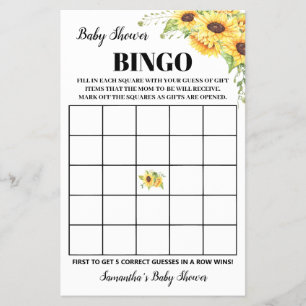 Sonnenblumen-Baby-Shower-Bingo-Spielkarte Flyer