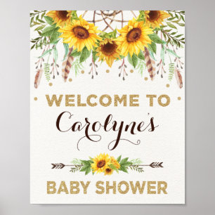Sonnenblumen Babydusche Rustic Boho Empfang Poster