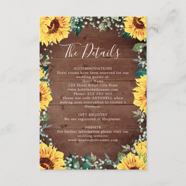 Sonnenblumen Babys Atembräunung Holz Hochzeit Deta Begleitkarte (Vorderseite)
