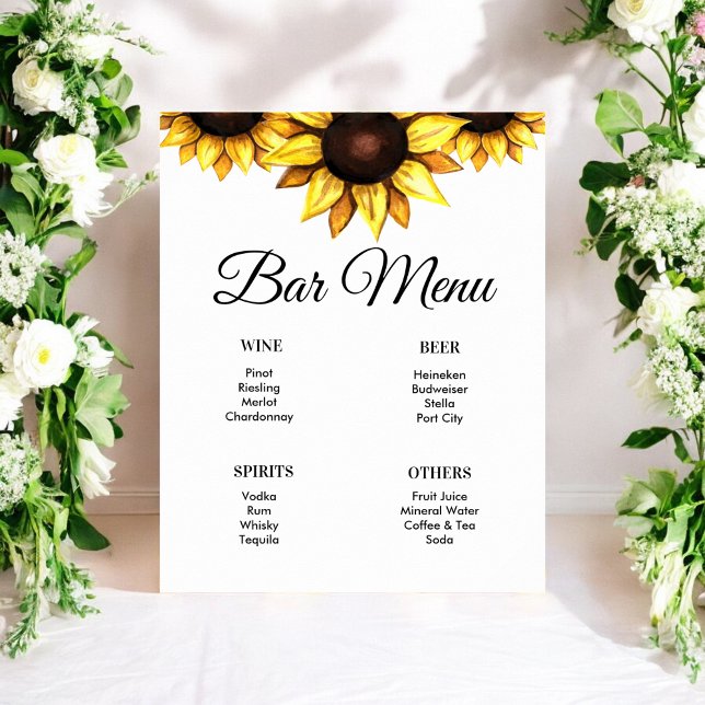 Sonnenblumen Bar Menu Weiße Gelbe Blüte Schildkröt Poster (Von Creator hochgeladen)