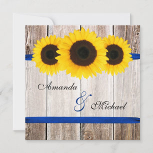 Sonnenblumen-Barn-Holz Blauer Ribbon Hochzeit Einladung