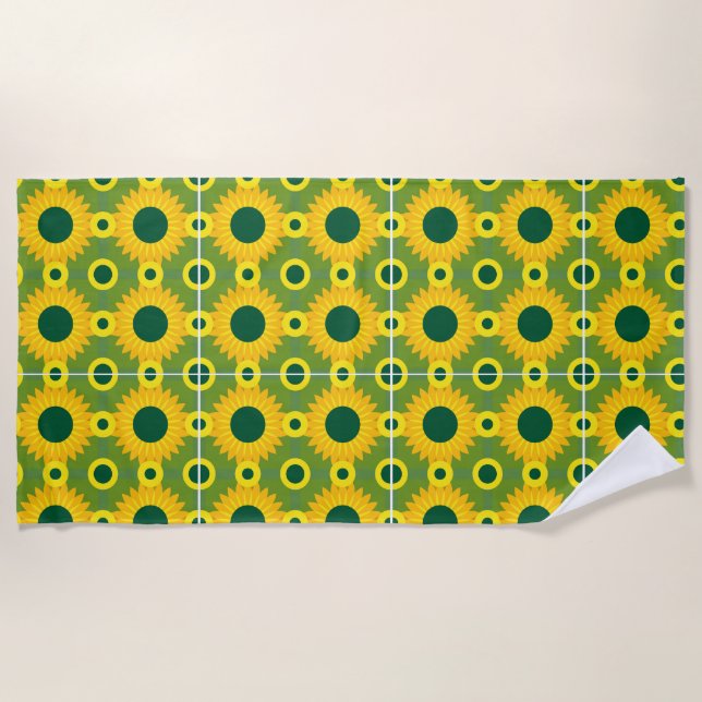 Sonnenblumen bedrucktes Strandtuch (Vorderseite)