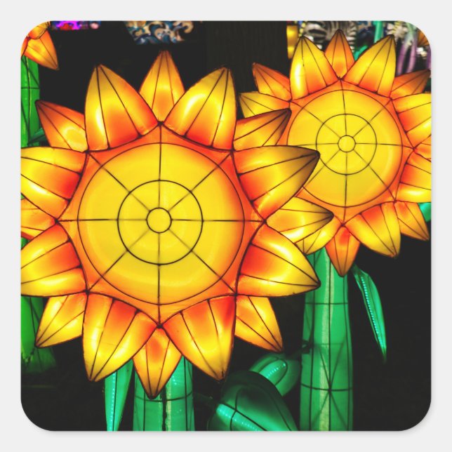 Sonnenblumen bei Sonnenflare  Quadratischer Aufkleber (Vorderseite)